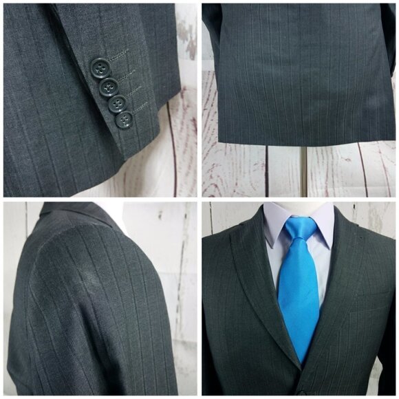 Ferrecci Uomo Italian 36R 2 Button Slim Gray Striped 2pc Suit 40x30 Flat Front - Picture 6 of 13